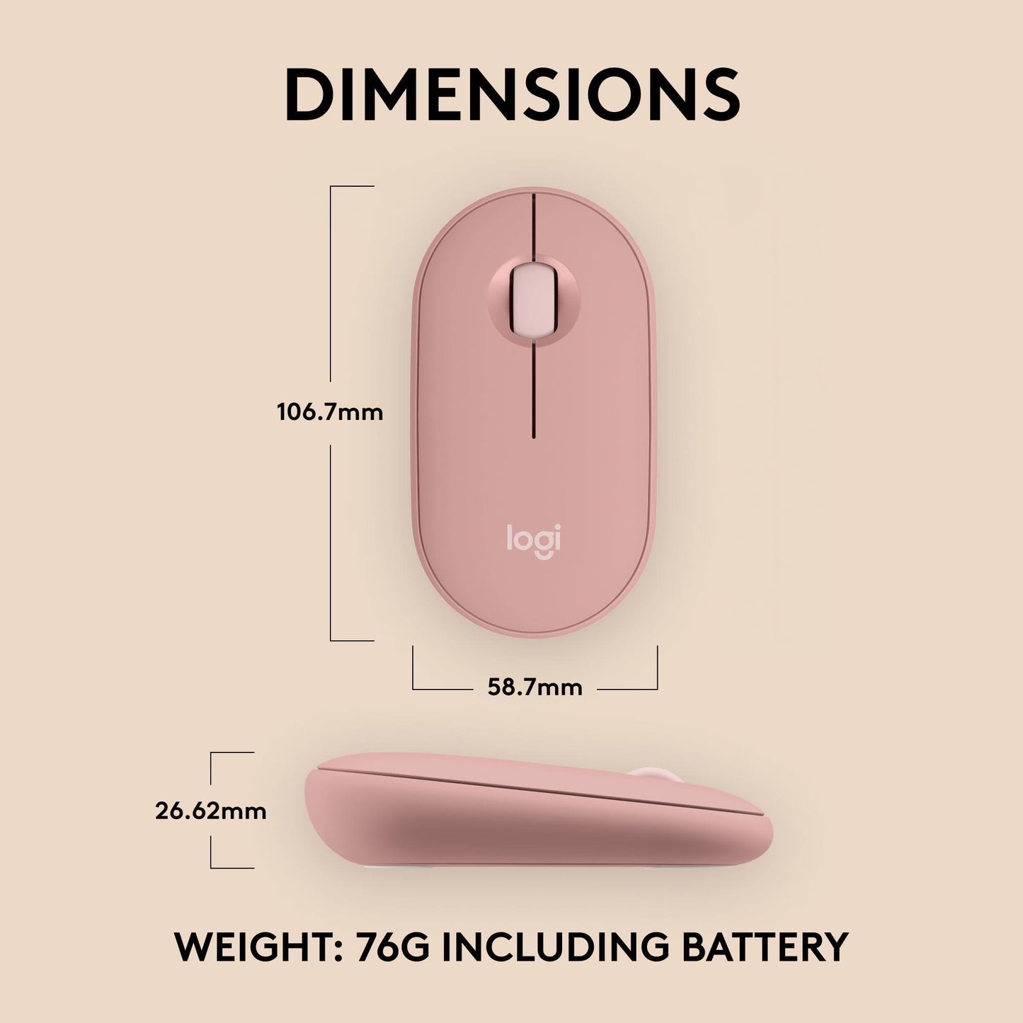 Logitech Pebble Mouse 2 M350s Slim Bluetooth Wireless Mouse, Portable, Lightweight, Customisable Button, Quiet Clicks, Easy-Switch for Windows, macOS, iPadOS, Android, Chrome OS - Tonal Rose - Triveni World