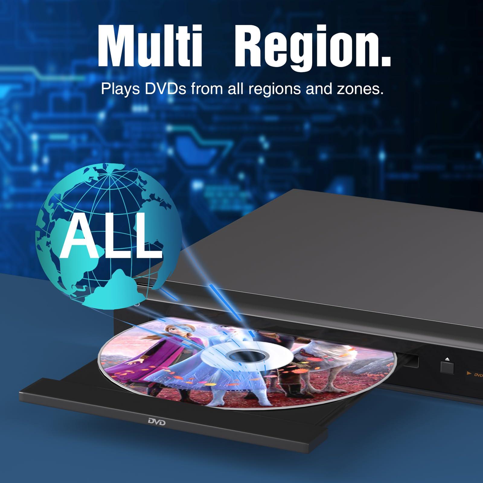 MEGATEK Region-Free DVD Player for TV with HDMI, CD Player for Home, Plays All Regions and Formats, USB Port, Durable Metal Casing, Remote, HDMI and RCA Cables Included - Triveni World