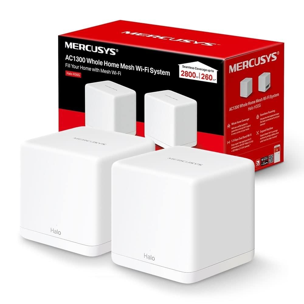 MERCUSYS Halo H30G(2-Pack) AC1300 Whole Home Mesh Wi-Fi System 1.3 Gbps Dual Band WiFi Gigabit Wireless Router 1300 Mbps Speed Coverage, White - Triveni World