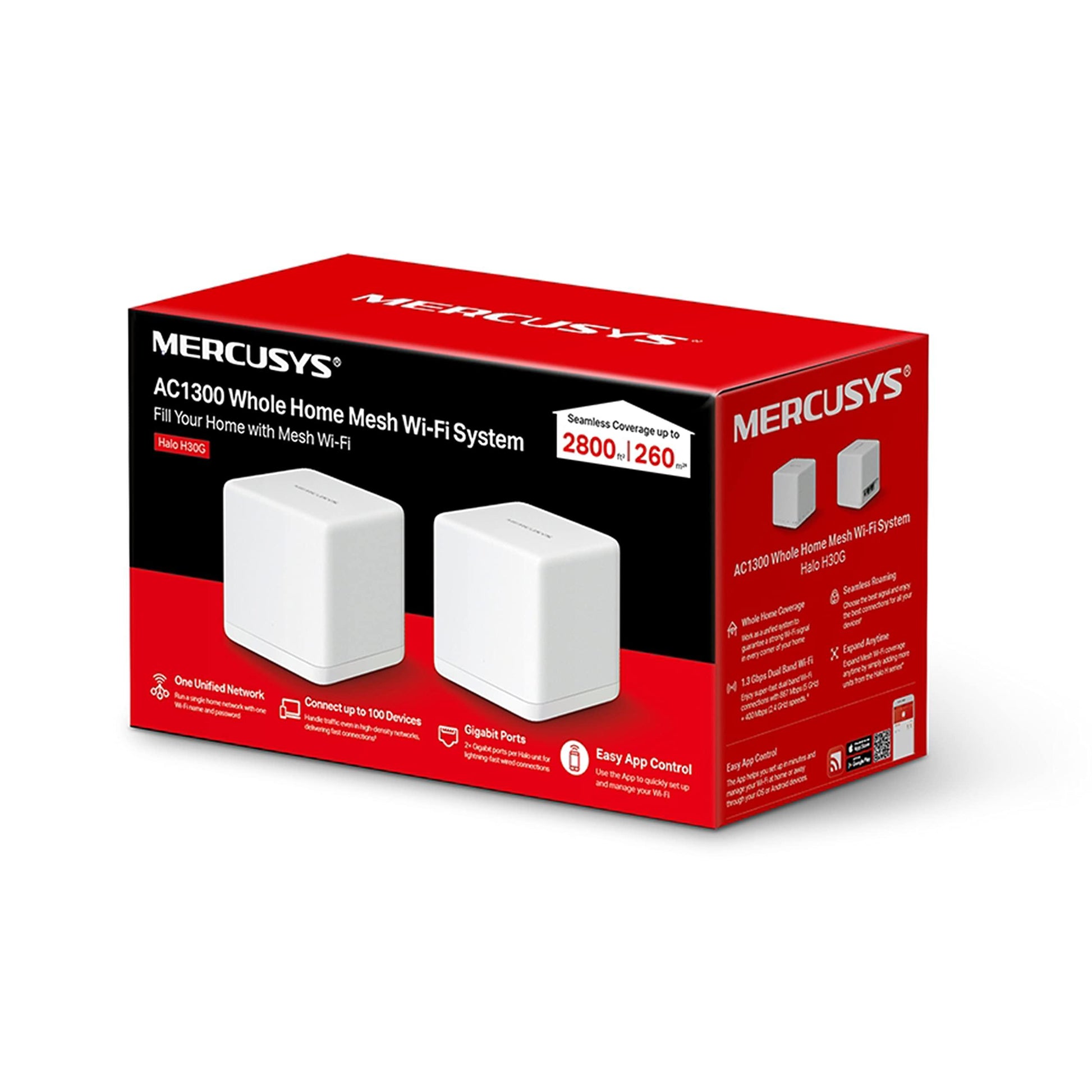 MERCUSYS Halo H30G(2-Pack) AC1300 Whole Home Mesh Wi-Fi System 1.3 Gbps Dual Band WiFi Gigabit Wireless Router 1300 Mbps Speed Coverage, White - Triveni World