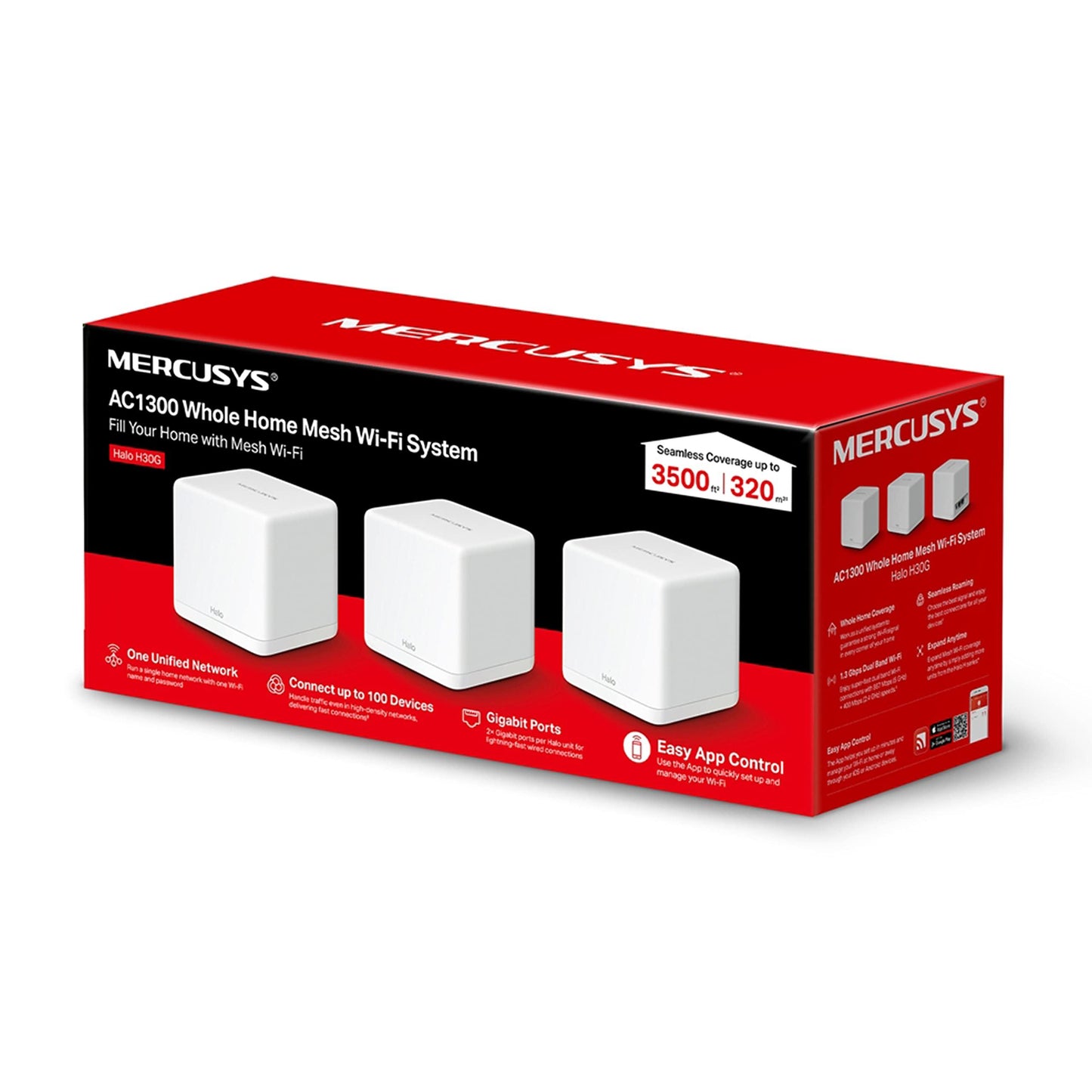 MERCUSYS Halo H30G(3-Pack) AC1300 Whole Home Mesh Wi-Fi System 1.3 Gbps Dual Band WiFi Gigabit Wireless Router 1300 Mbps Speed Coverage, White Halo H30G - Triveni World