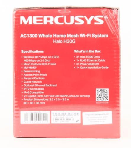 MERCUSYS Halo H30G(3-Pack) AC1300 Whole Home Mesh Wi-Fi System 1.3 Gbps Dual Band WiFi Gigabit Wireless Router 1300 Mbps Speed Coverage, White Halo H30G - Triveni World