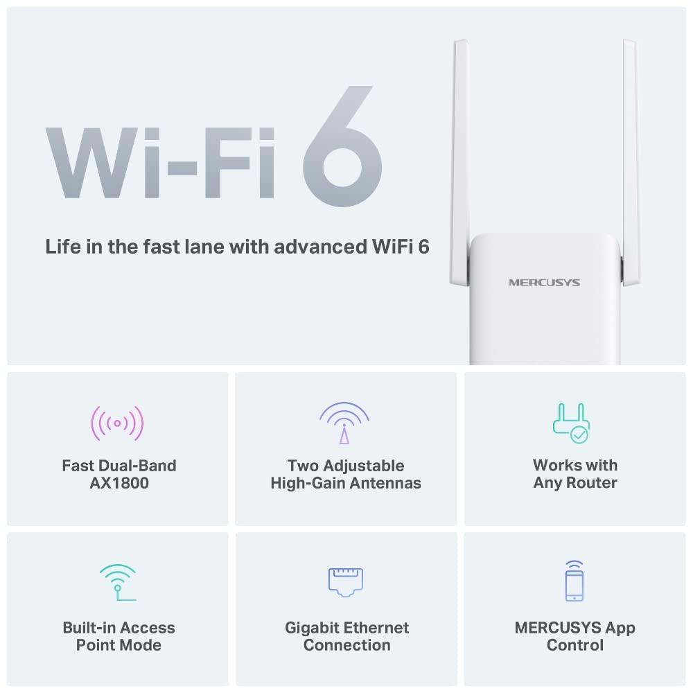 Mercusys ME70X AX1800 Wi-Fi 6 Range Extender | 1800 Mbps Dual Band Wireless Repeater Booster | Gigabit Wired | Built-in Access Point Mode - Triveni World