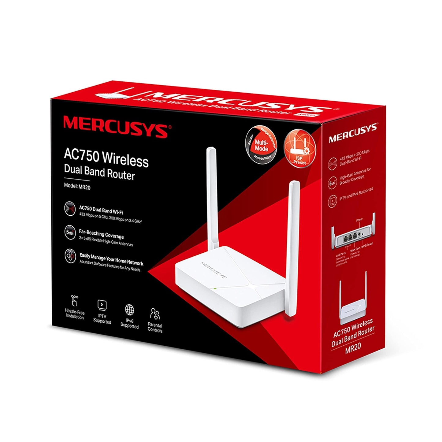 Mercusys MR20 750 Mbps Wireless Dual Band Wi-Fi Router | AC750 Multi-Mode | 2 High Gain External Antennas | IPTV and IPv6 Supported - Triveni World