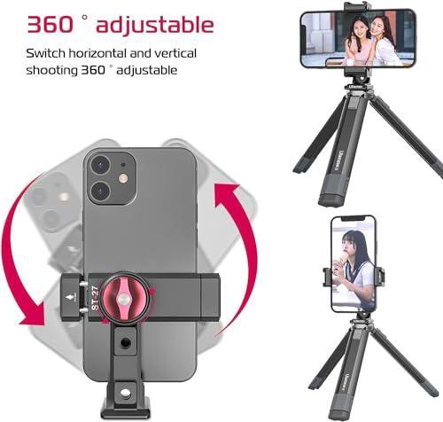 Metal Phone Tripod Mount 3 Cold Shoes & Arca Port, 360° Smartphone Tripod Adapter for iPhone Samsung Cell Phone Stand Holder for Desktop Tripod Video Live Streaming Vlogging Rig - Triveni World