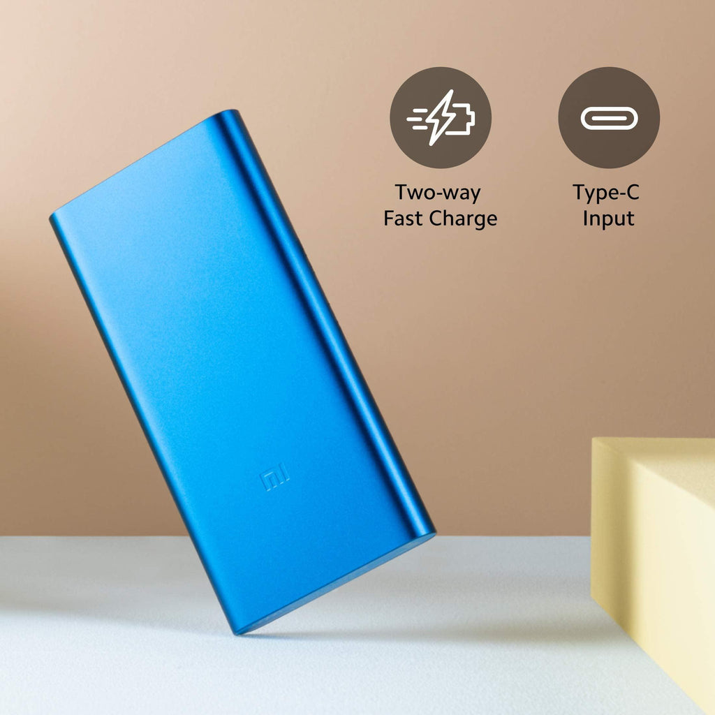 MI 10000mAh 3i Lithium Polymer Power Bank Dual Input(Micro-USB and Type C) and Output Ports 18W Fast Charging (Metallic Blue) - Triveni World