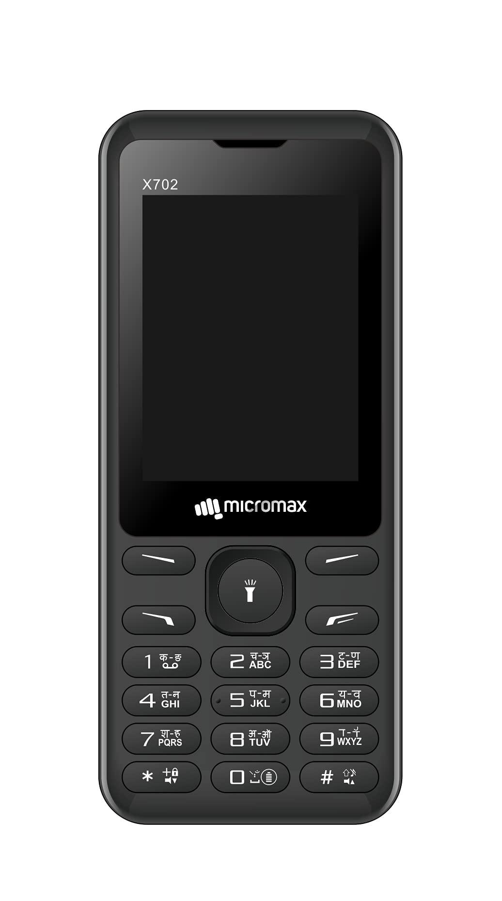 Micromax All-New X702 Sleek & Stylish Design| Dual Sim keypad Mobile with 2.4" Big Screen| Big Battery 1000 mAh Battery & Big Screen| Wireless FM |Black - Triveni World