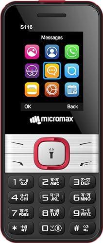 Micromax S116, Dual Sim Keypad with Long Lasting Battery & Dedicated Notification Ring, Wireless FM with Auto Call Recording | Black Red - Triveni World