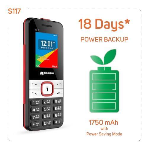 Micromax S117, Dual Sim Keypad with Long Lasting Battery & Dedicated Notification Ring, Wireless FM with Auto Call Recording, Camera| Black & Red - Triveni World