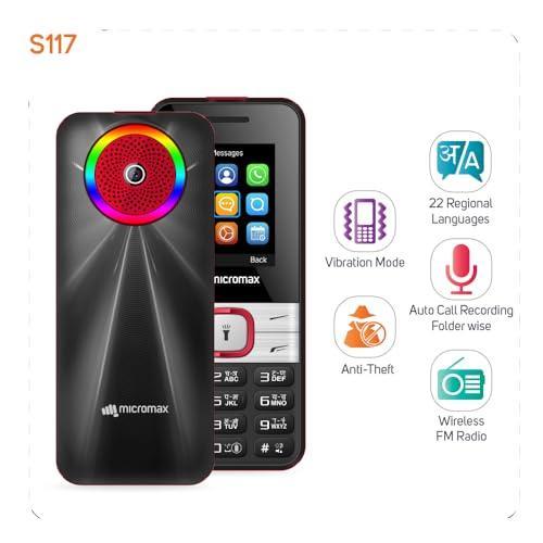 Micromax S117, Dual Sim Keypad with Long Lasting Battery & Dedicated Notification Ring, Wireless FM with Auto Call Recording, Camera| Black & Red - Triveni World