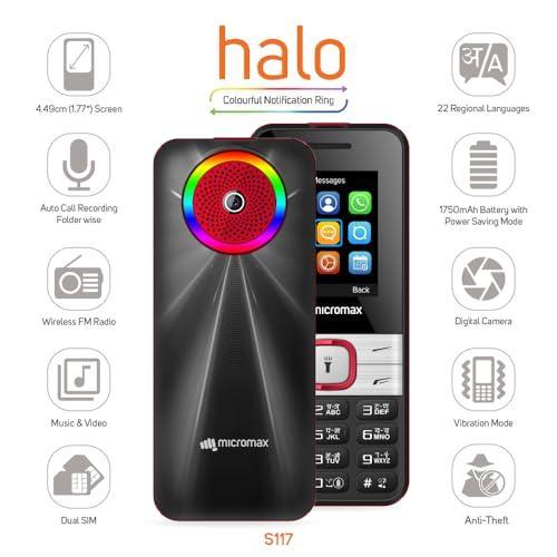 Micromax S117, Dual Sim Keypad with Long Lasting Battery & Dedicated Notification Ring, Wireless FM with Auto Call Recording, Camera| Black & Red - Triveni World