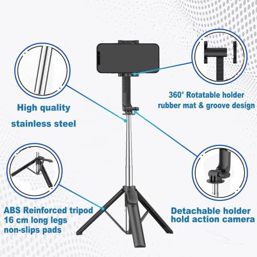 Mobilife Portable Selfie Stick with Tripod Stand Reinforced 96cm/37.8 inch Long 4 in 1 Bluetooth Selfie Stick Tripod Compact Stable for Mobile Phone Gopro Vlogging Travel,Black - Triveni World