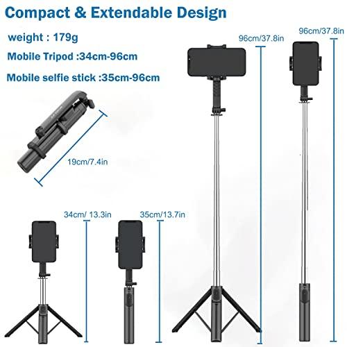 Mobilife Portable Selfie Stick with Tripod Stand Reinforced 96cm/37.8 inch Long 4 in 1 Bluetooth Selfie Stick Tripod Compact Stable for Mobile Phone Gopro Vlogging Travel,Black - Triveni World