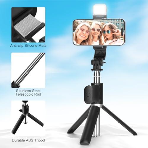 Mobilife Selfie Stick with Light Tripod Stand 104 cm/41 inch Bluetooth Extandable Selfie Stick Tripod Rechargeable Dimmable Fill Light for Youtube Vlog Live Streaming Holder Compatible for Gopro,Black - Triveni World