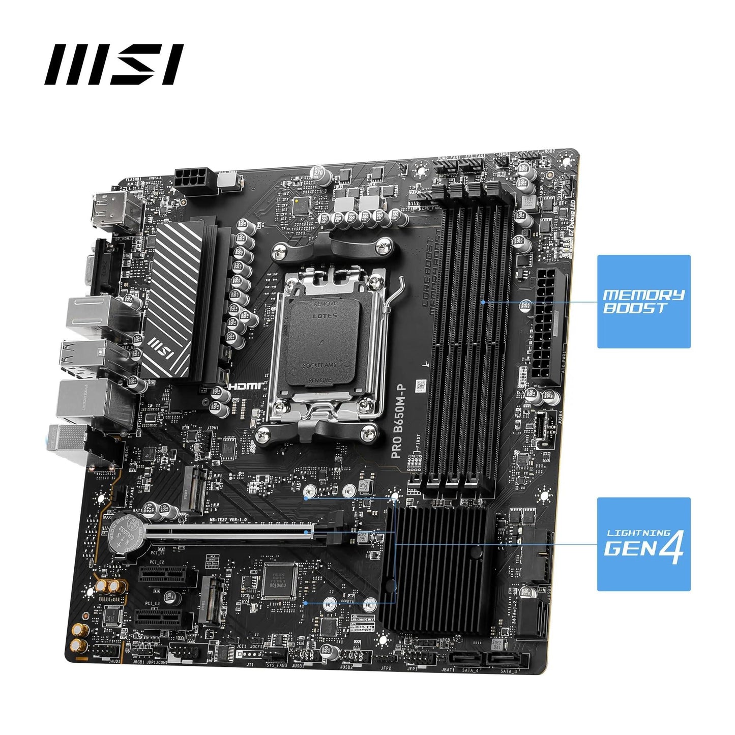 MSI PRO B650M-P Motherboard, Micro-ATX - Supports AMD Ryzen 7000 Series Processors, AM5 - DDR5 Memory Boost 6000+MHz/OC, 1 x PCIe 4.0 x16, 2 x M.2 Gen4, 2.5G LAN - Triveni World