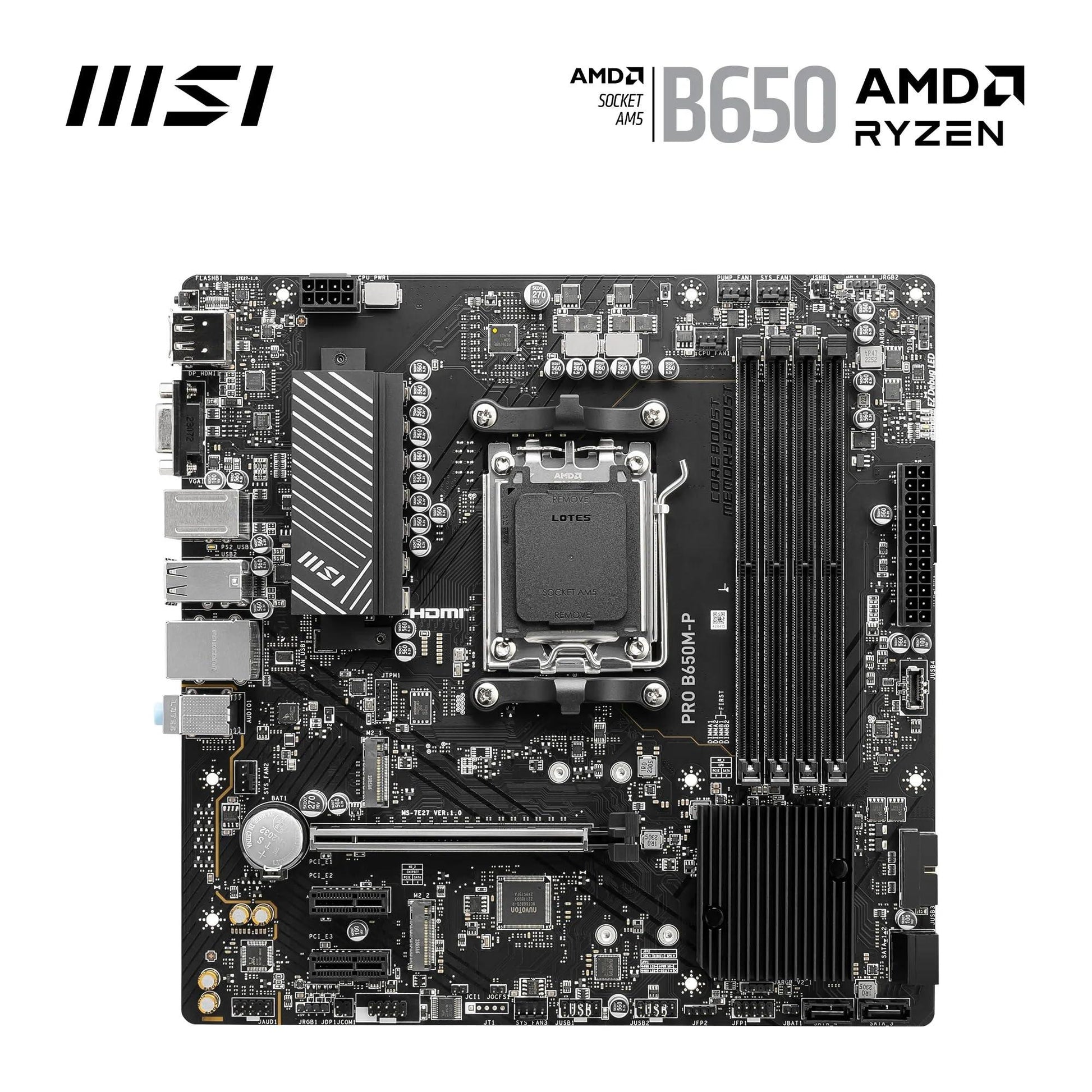 MSI PRO B650M-P Motherboard, Micro-ATX - Supports AMD Ryzen 7000 Series Processors, AM5 - DDR5 Memory Boost 6000+MHz/OC, 1 x PCIe 4.0 x16, 2 x M.2 Gen4, 2.5G LAN - Triveni World