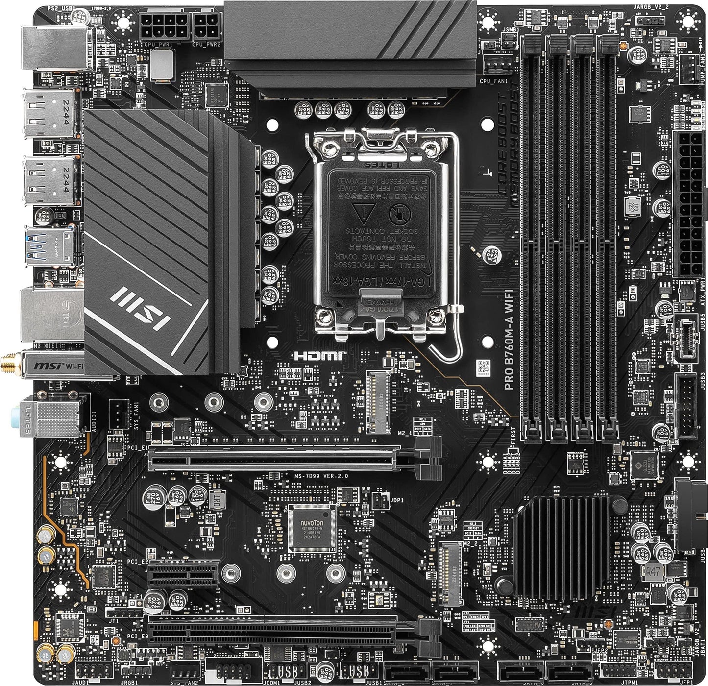 MSI PRO B760M-A WiFi ProSeries Motherboard (Supports 14th/13th/12th Gen Intel Processors, LGA 1700, DDR5, PCIe 4.0, M.2, 2.5Gbps LAN, USB 3.2 Gen2, Wi-Fi 6E, mATX) - Triveni World