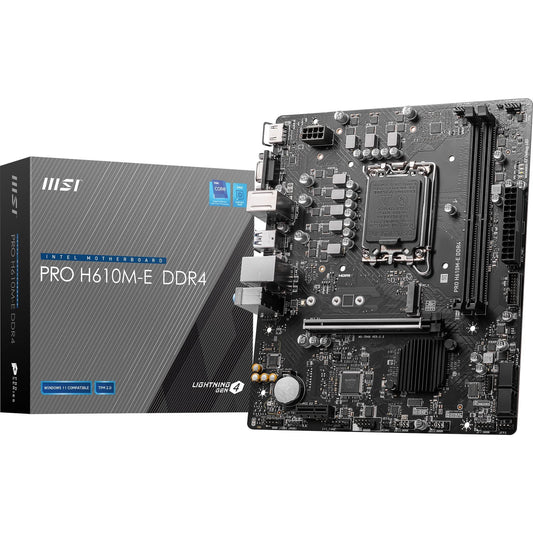 MSI PRO H610M-E DDR4 Motherboard, Micro-ATX - Supports 14th/13th/12th Gen Intel Core Processors, LGA 1700-2 x DIMMs (3200MHz), 1x PCIe 4.0 x16 slot, 1 x M.2 Gen3, USB 3.2 Gen1, 1G LAN, HDMI 1.4 & VGA - Triveni World