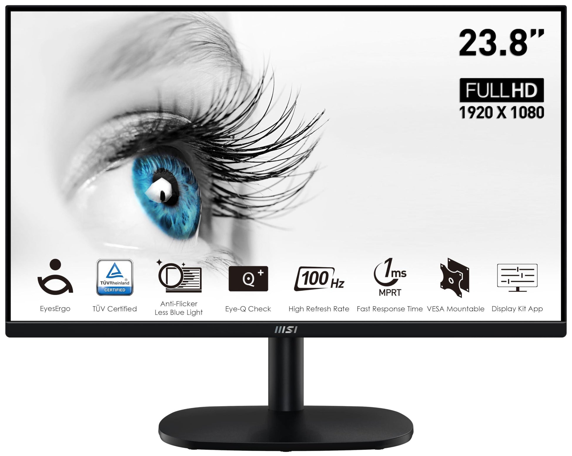 MSI PRO MP245V 23.8 Inch Full Hd LCD Office Monitor - 1920 X 1080 Va Panel, 100 Hz, Eye-Friendly Screen, VESA Mountable, Display Kit Support, Tilt Adjustable - HDMI 1.4, D-Sub - Triveni World