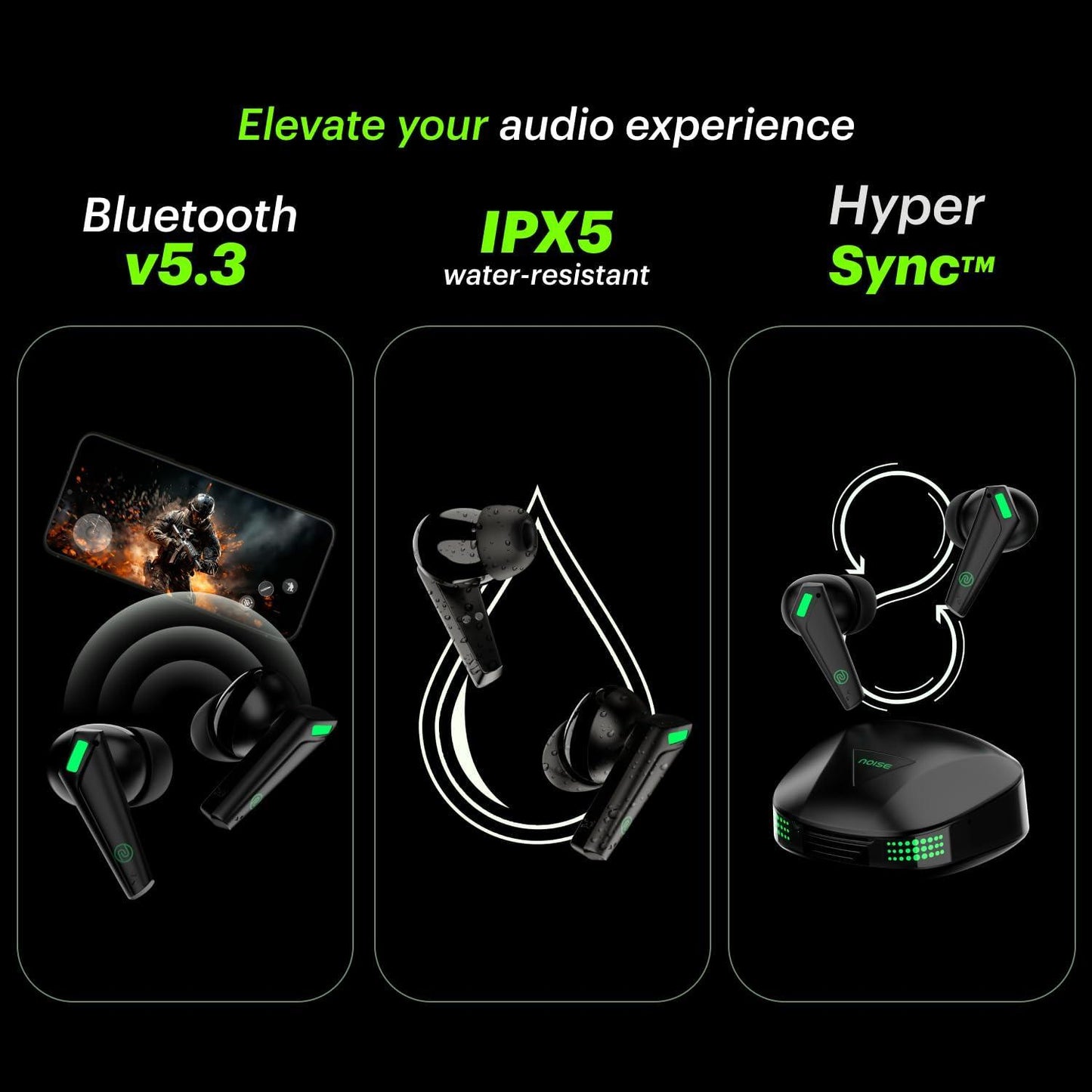 Noise Buds Combat Z in-Ear Truly Wireless Gaming Earbuds with 35ms Low Latency, 50H of Playtime, Instacharge(10 min=120 min),10mm Driver,BT v5.3(Stealth Black) - Triveni World