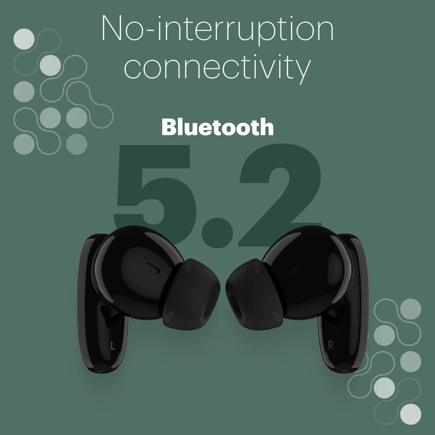 Noise Buds Connect Truly Wireless in Ear Earbuds with 50H Playtime, Quad Mic with ENC, Instacharge(10 min=120 min), 13mm Driver, Hyper Sync, and BT v5.2 (Carbon Black) - Triveni World