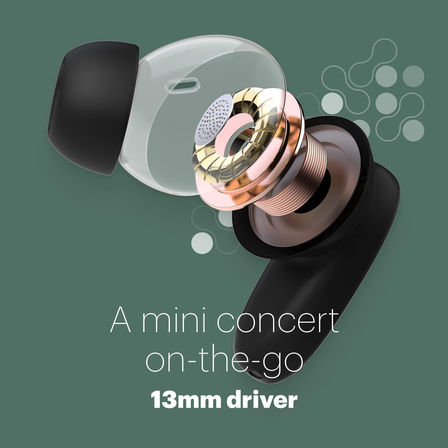 Noise Buds Connect Truly Wireless in Ear Earbuds with 50H Playtime, Quad Mic with ENC, Instacharge(10 min=120 min), 13mm Driver, Hyper Sync, and BT v5.2 (Carbon Black) - Triveni World