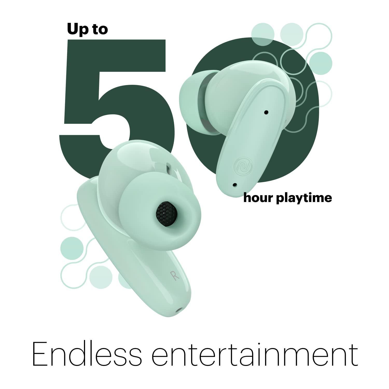 Noise Buds Connect Truly Wireless in Ear Earbuds with 50H Playtime, Quad Mic with ENC, Instacharge(10 min=120 min), 13mm Driver, Hyper Sync, and BT v5.2 (Mint Green) - Triveni World