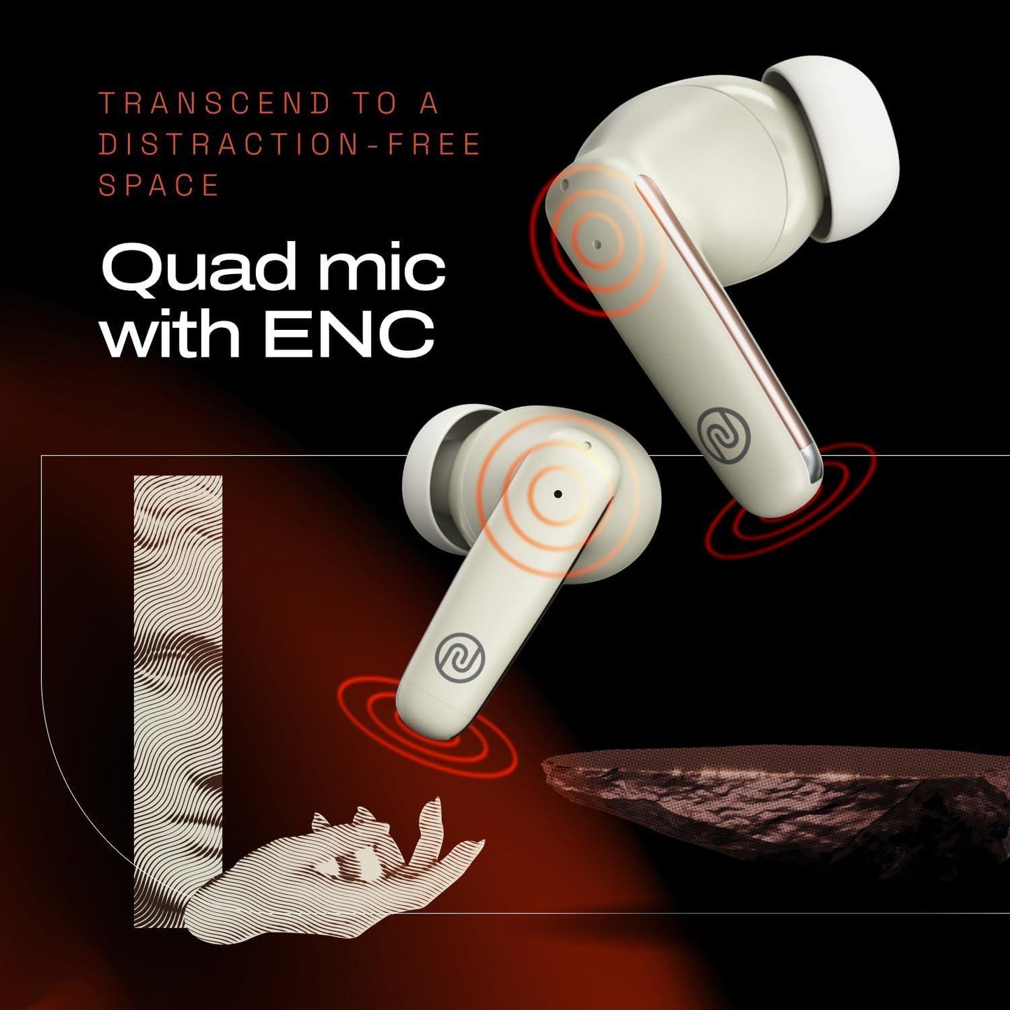 Noise Buds Venus Truly Wireless in-Ear Earbuds with ANC(Upto 30dB), 40H Playtime, Quad Mic with ENC, Instacharge(10 min=120 min), Low Latency(up to 45ms),10mm Driver (Lunar Ivory) - Triveni World