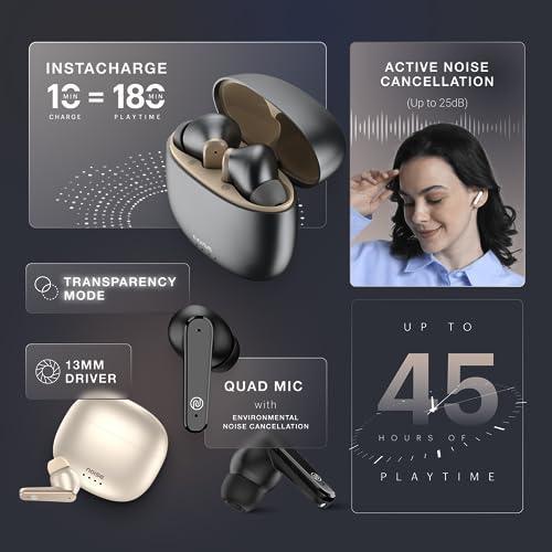 Noise Buds VS104 Max Truly Wireless in-Ear Earbuds with ANC(Up to 25dB),Up to 45H Playtime, Quad Mic with ENC, Instacharge(10 min=180 min), 13mm Driver, BT v5.3 (Rose Gold) - Triveni World