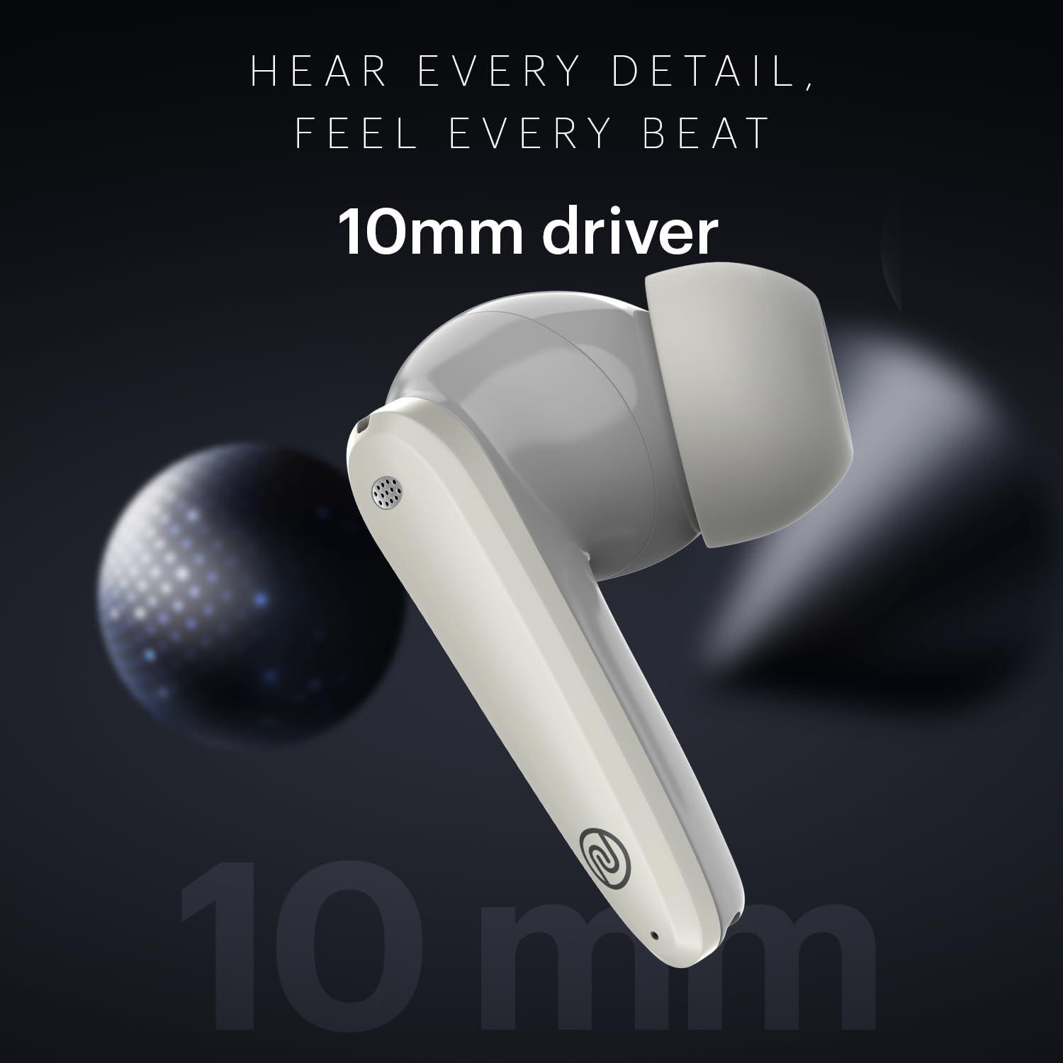 Noise Buds VS106 Truly Wireless in-Ear Earbuds with 50H Playtime, Quad Mic with ENC, Instacharge(10 min=200 min),Ultra-Low Latency(up to 40ms), 10mm Driver, and BT v5.3 (Cloud White) - Triveni World