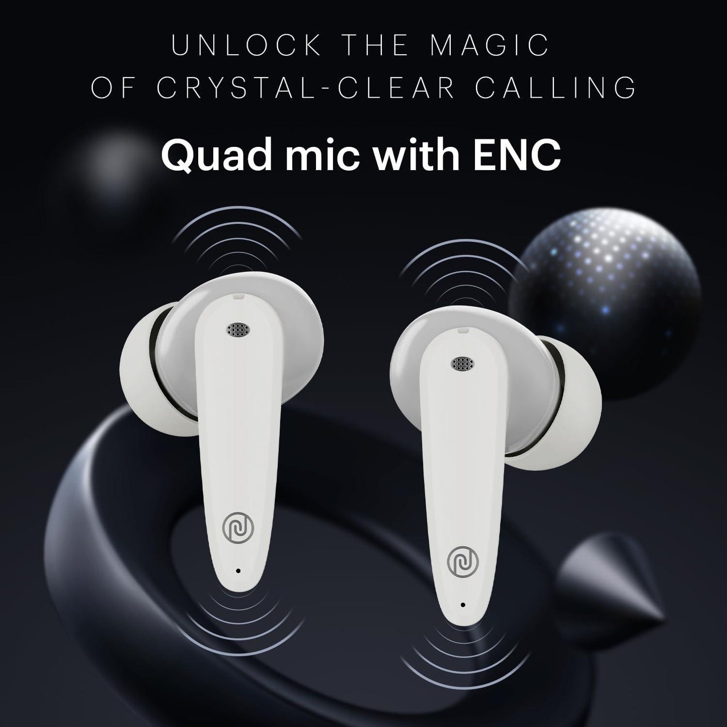 Noise Buds VS106 Truly Wireless in-Ear Earbuds with 50H Playtime, Quad Mic with ENC, Instacharge(10 min=200 min),Ultra-Low Latency(up to 40ms), 10mm Driver, and BT v5.3 (Cloud White) - Triveni World