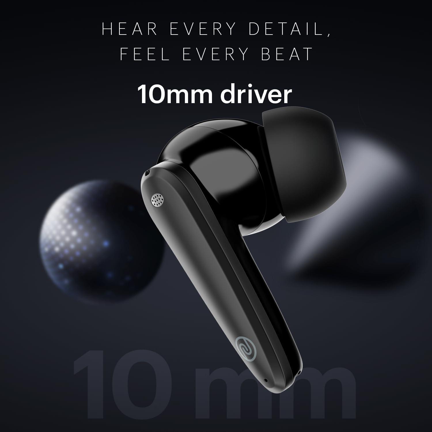 Noise Buds VS106 Truly Wireless in-Ear Earbuds with 50H Playtime, Quad Mic with ENC, Instacharge(10 min=200 min),Ultra-Low Latency(up to 40ms), 10mm Driver, and BT v5.3 (Jet Black) - Triveni World