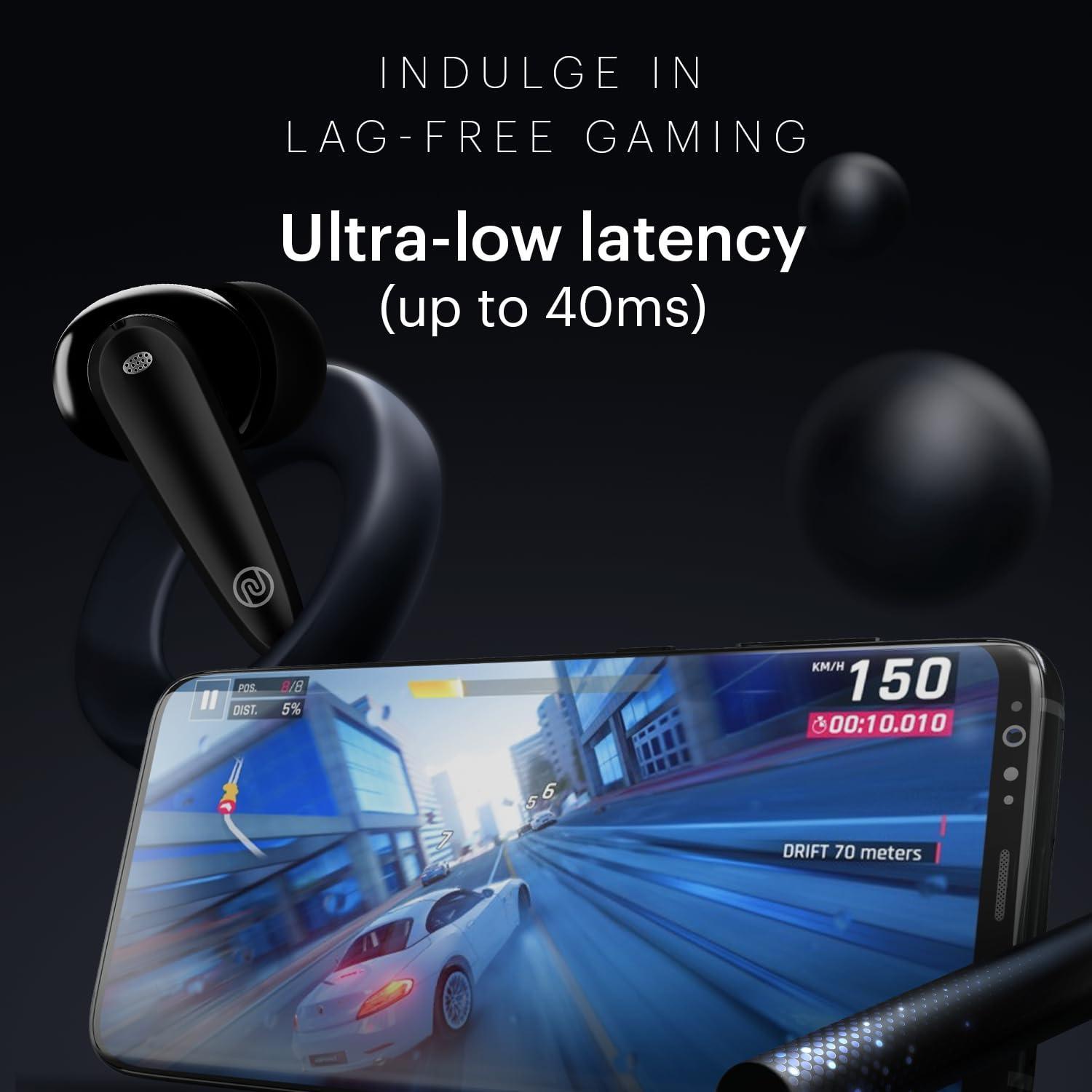 Noise Buds VS106 Truly Wireless in-Ear Earbuds with 50H Playtime, Quad Mic with ENC, Instacharge(10 min=200 min),Ultra-Low Latency(up to 40ms), 10mm Driver, and BT v5.3 (Jet Black) - Triveni World