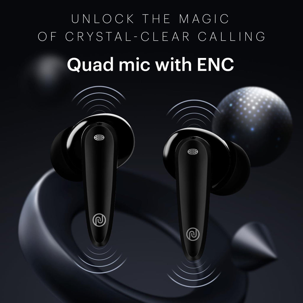 Noise Buds VS106 Truly Wireless in-Ear Earbuds with 50H Playtime, Quad Mic with ENC, Instacharge(10 min=200 min),Ultra-Low Latency(up to 40ms), 10mm Driver, and BT v5.3 (Jet Black) - Triveni World