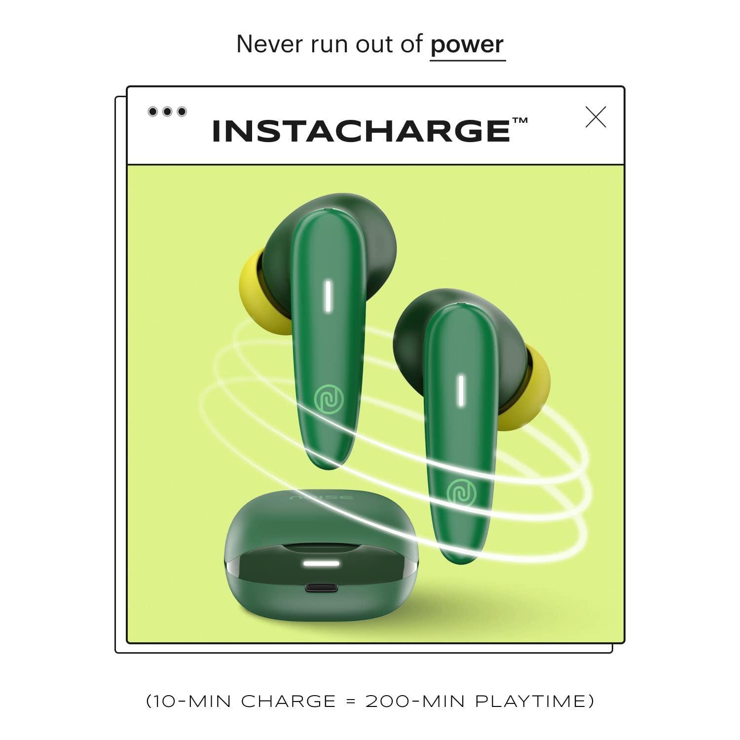 Noise Buds VS401 in-Ear Truly Wireless Earbuds with 50H of Playtime, Low Latency(up-to 50ms), Quad Mic with ENC, Instacharge(10 min=200 min),10mm Driver, BT v5.3(Forest Green) - Triveni World