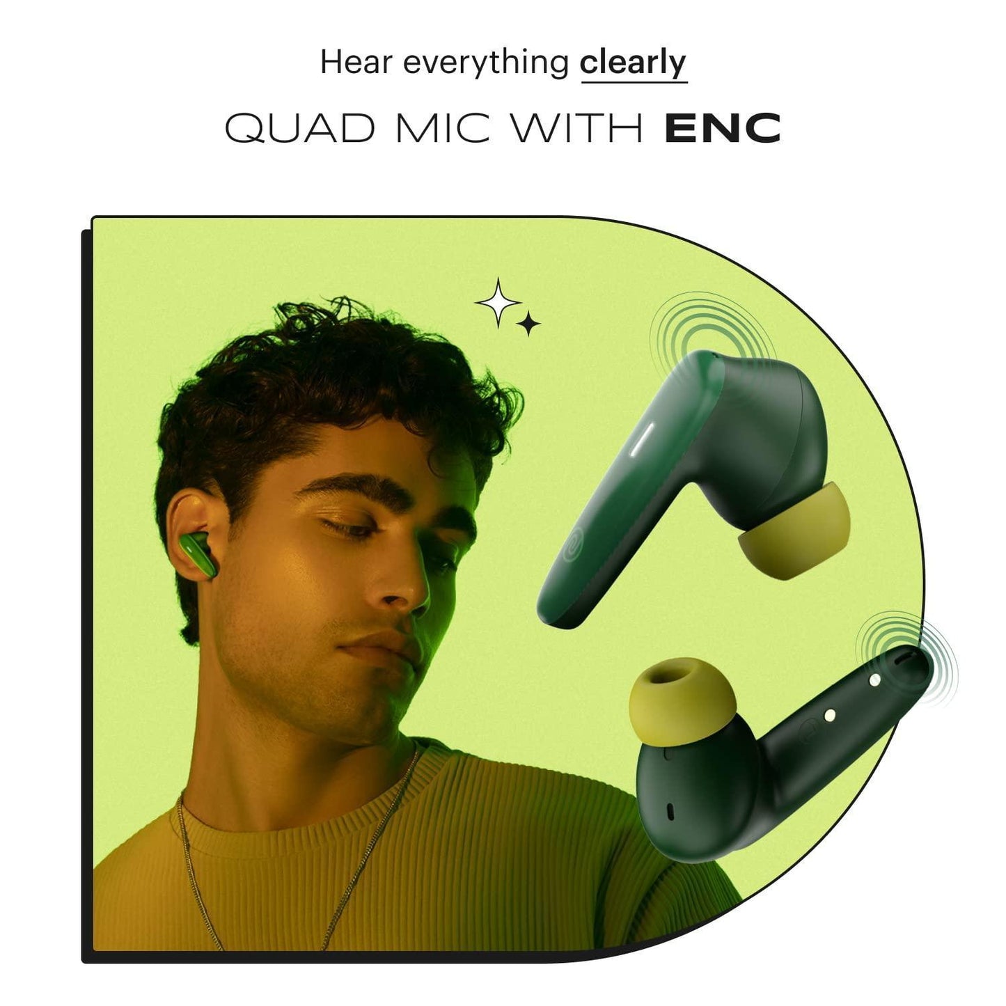 Noise Buds VS401 in-Ear Truly Wireless Earbuds with 50H of Playtime, Low Latency(up-to 50ms), Quad Mic with ENC, Instacharge(10 min=200 min),10mm Driver, BT v5.3(Forest Green) - Triveni World