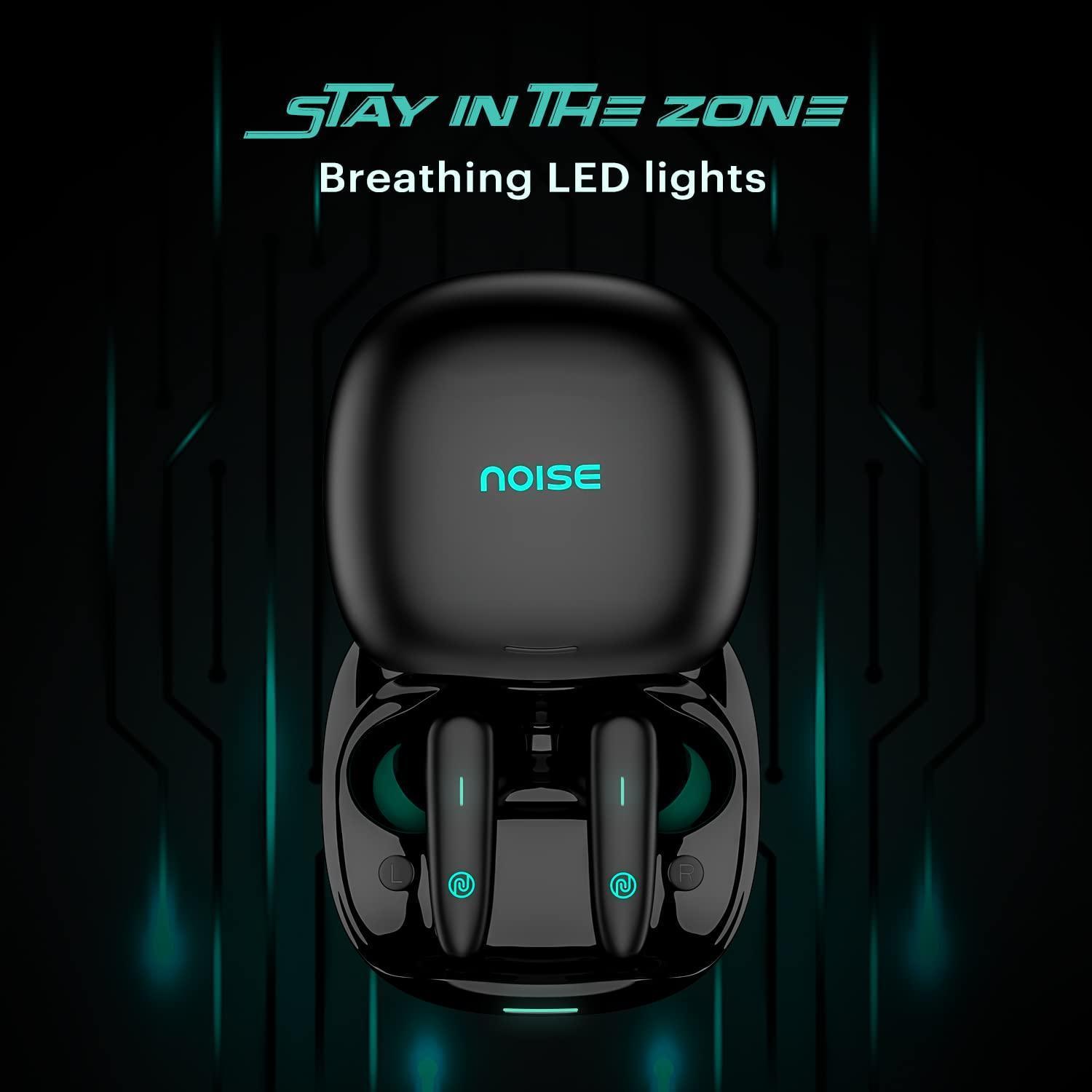 Noise Buds VS402 in-Ear Truly Wireless Earbuds with 50H of Playtime, Low Latency, Quad Mic with ENC, Instacharge(10 min=120 min),10mm Driver, BT v5.3, Breathing LED Lights (Neon Black) - Triveni World