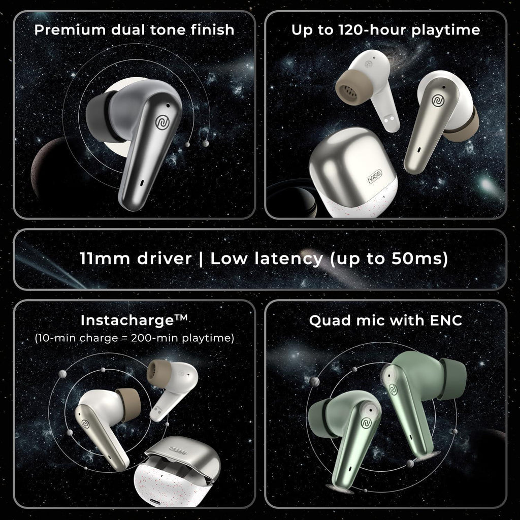 Noise Buds X Prime in-Ear Truly Wireless Earbuds with 120H of Playtime, Quad Mic with ENC, Instacharge(10 min=200 min),Premium Dual Tone Finish, 11mm Driver, BT v5.3(Champagne White) - Triveni World