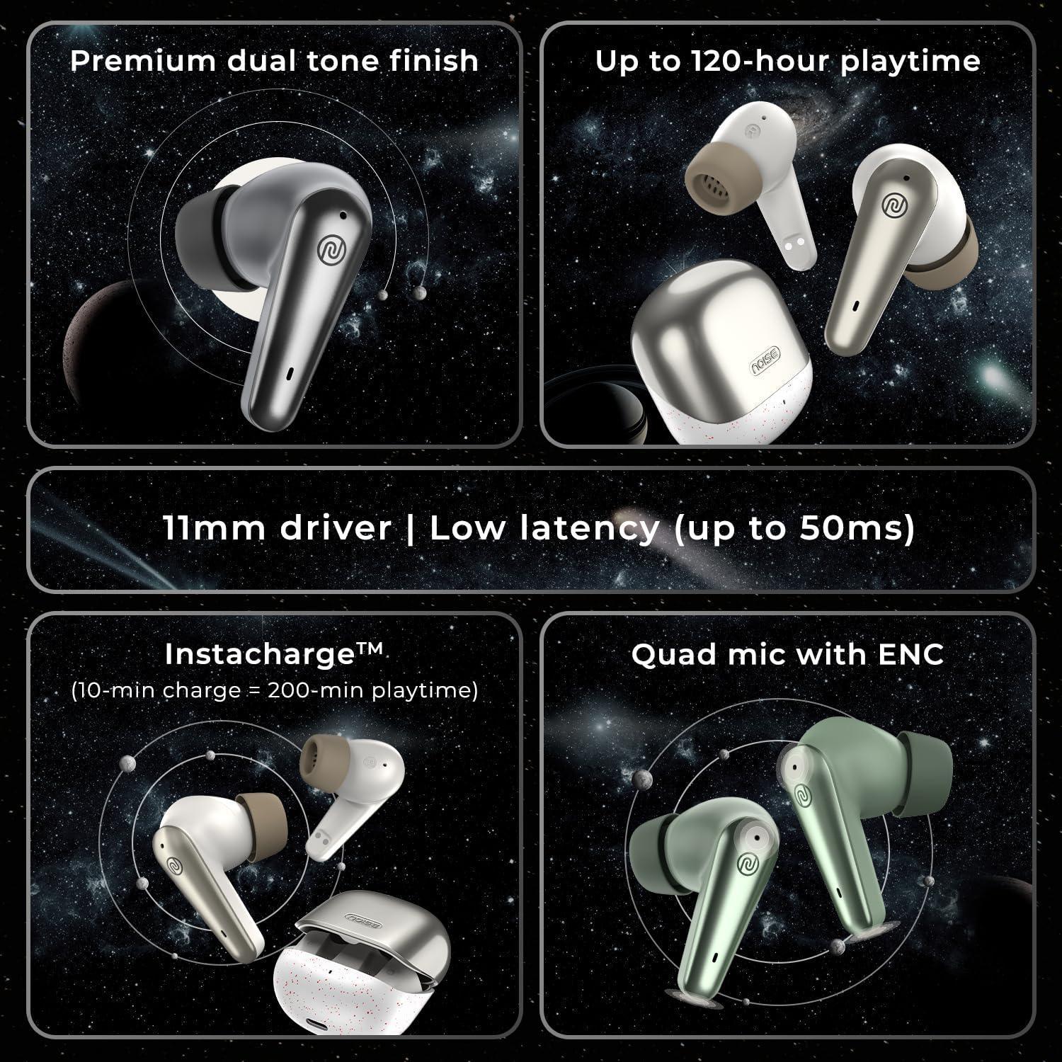 Noise Buds X Prime in-Ear Truly Wireless Earbuds with 120H of Playtime, Quad Mic with ENC, Instacharge(10 min=200 min),Premium Dual Tone Finish, 11mm Driver, BT v5.3(Sheen Green) - Triveni World