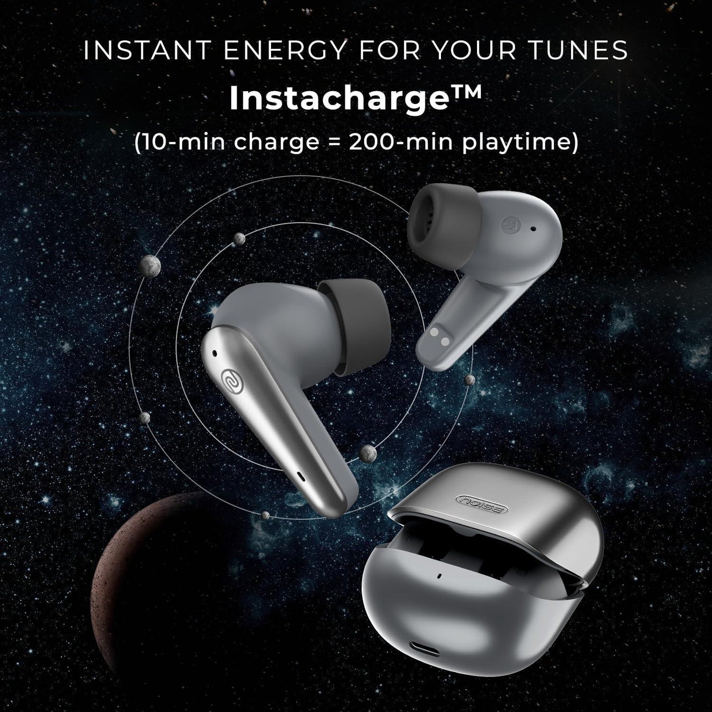 Noise Buds X Prime in-Ear Truly Wireless Earbuds with 120H of Playtime, Quad Mic with ENC, Instacharge(10 min=200 min),Premium Dual Tone Finish, 11mm Driver, BT v5.3(Silver Grey) - Triveni World