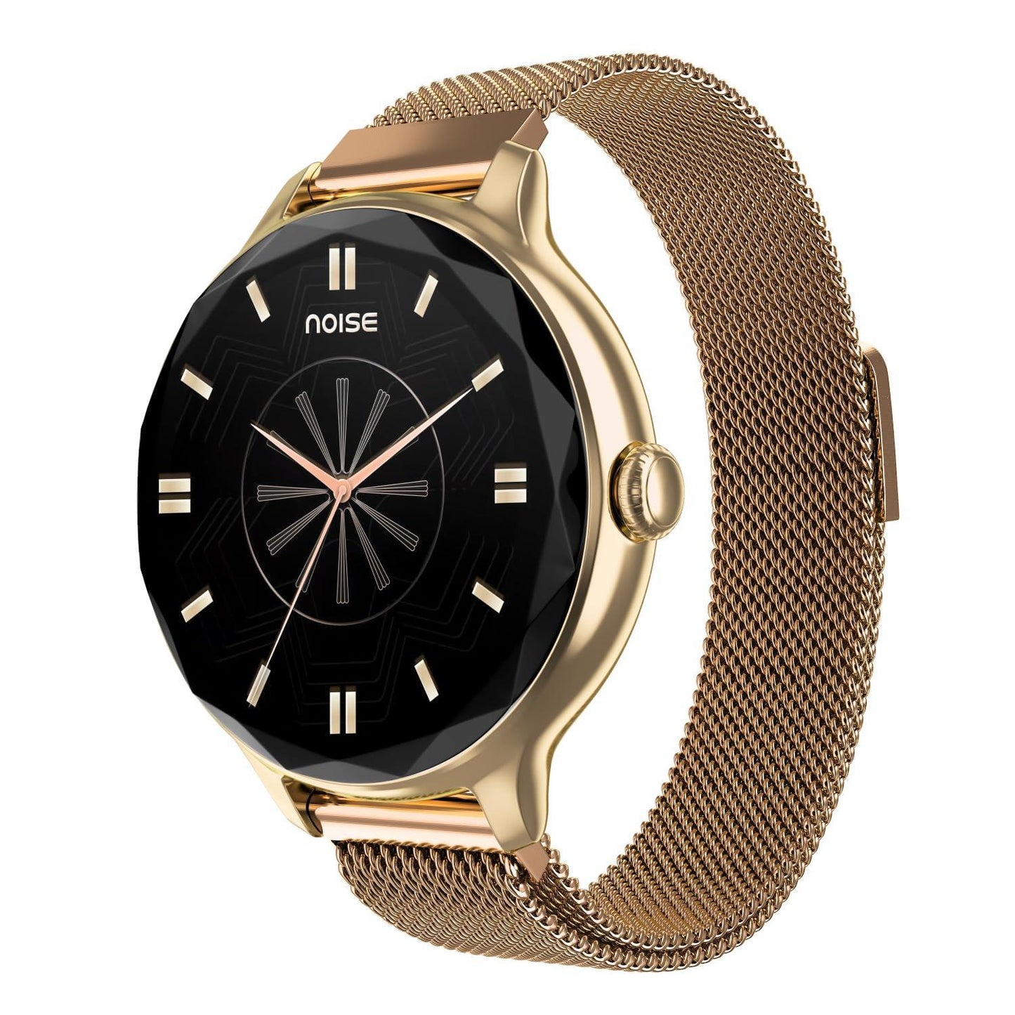 Noise Diva Smartwatch with Diamond Cut dial, Glossy Metallic Finish, AMOLED Display, Mesh Metal and Leather Strap Options, 100+ Watch Faces, Female Cycle Tracker Smart Watch for Women (Gold Link) - Triveni World