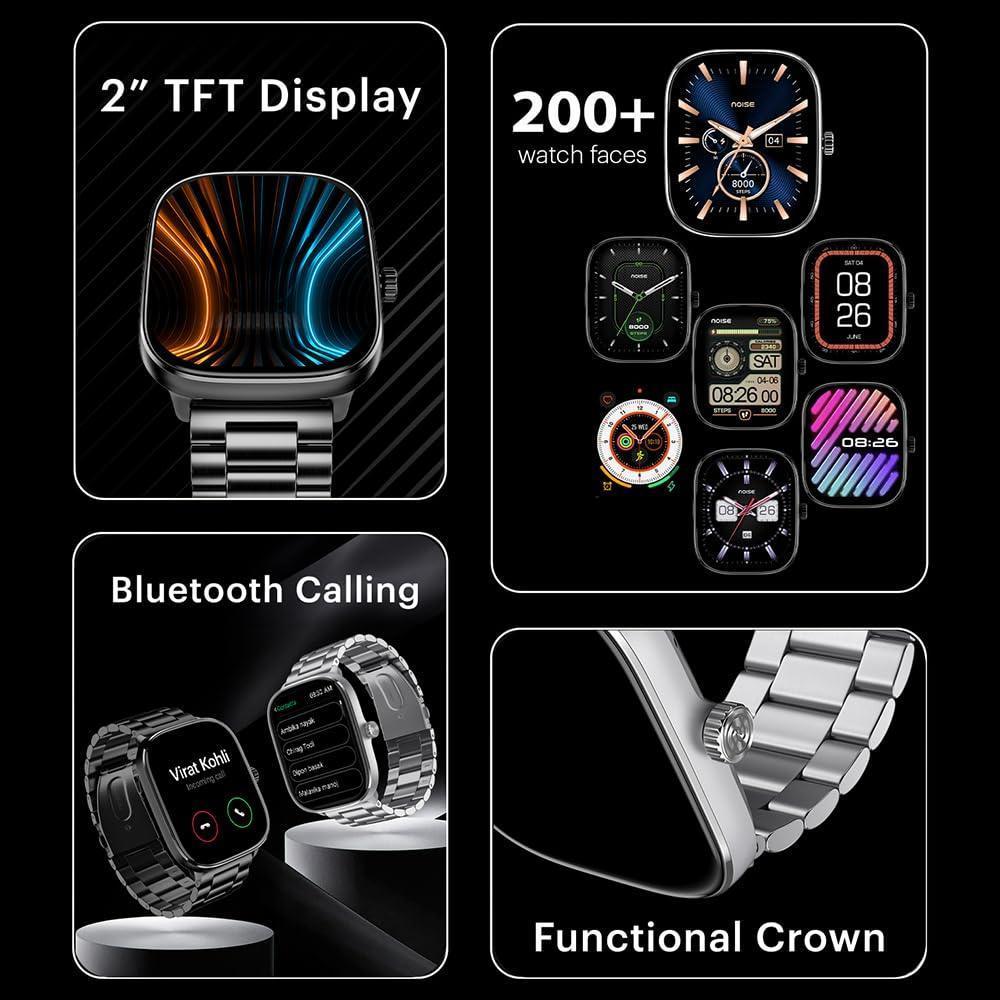 Noise New Macro Smart Watch with 2.0” HD Display,Metallic Finish BT Calling, Functional Crown, 7 Days Battery Life, Sleep Tracking, 200+ Watch Faces (Elite Black) - Triveni World