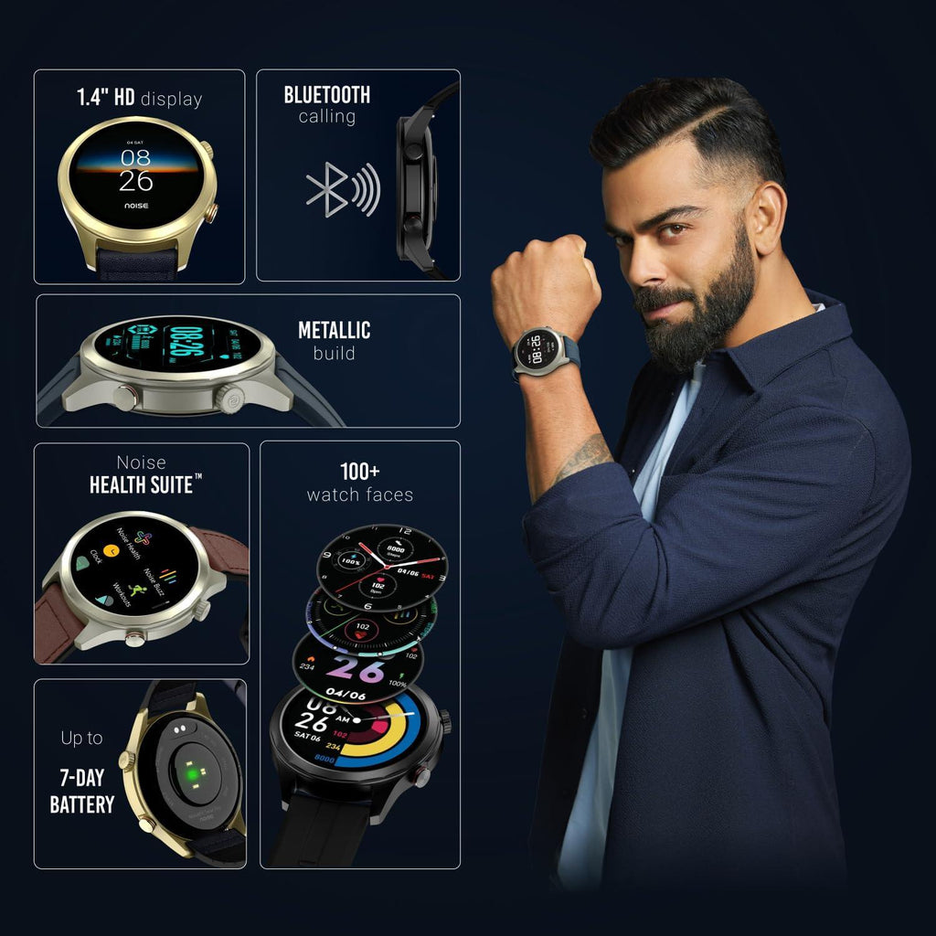 Noise Newly Launched Twist Pro Smartwatch with 1.4" HD Display, Bluetooth Calling, Functional Crown, Metallic Build, Productivity Suite, 24/7 Heart Rate and 120 Sports Modes- (Classic Black) - Triveni World