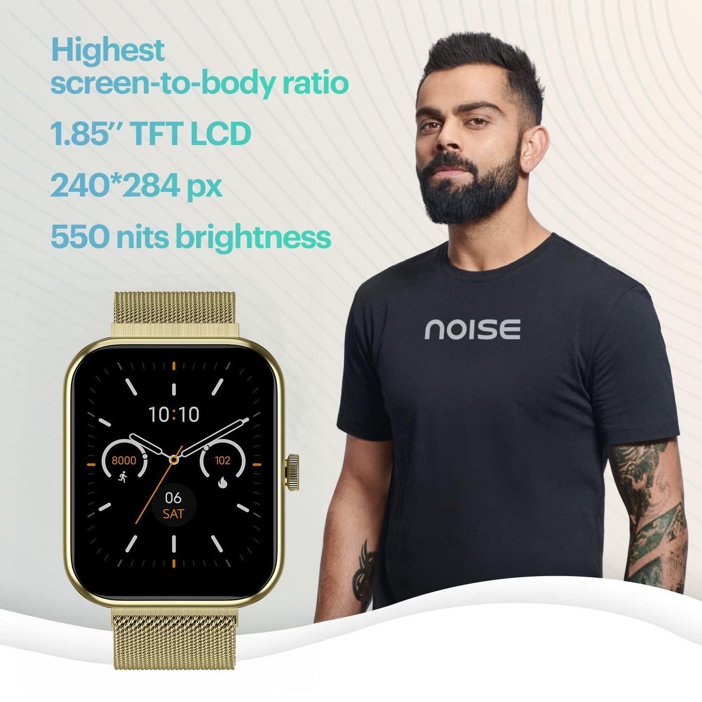 Noise Pulse 2 Max 1.85" Display, Bluetooth Calling Smart Watch, 10 Days Battery, 550 NITS Brightness, Smart DND, 100 Sports Modes, Smartwatch for Men and Women (Gold Link) - Triveni World