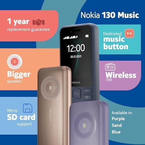 Nokia 130 Music | Built-in Powerful Loud Speaker with Music Player and Wireless FM Radio | Dedicated Music Buttons | Big 2.4” Display | 1 Month Standby Battery Life | Blue - Triveni World