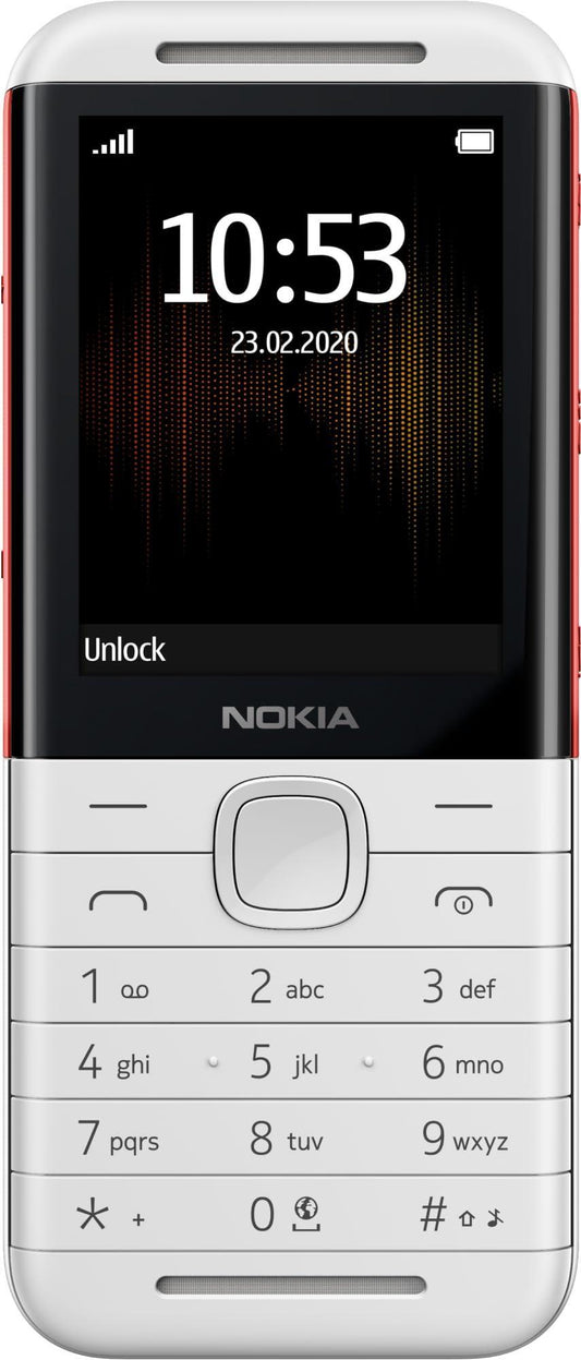 Nokia 5310 Dual SIM Keypad Phone with MP3 Player, Wireless FM Radio and Rear Camera with Flash | White/Red - Triveni World