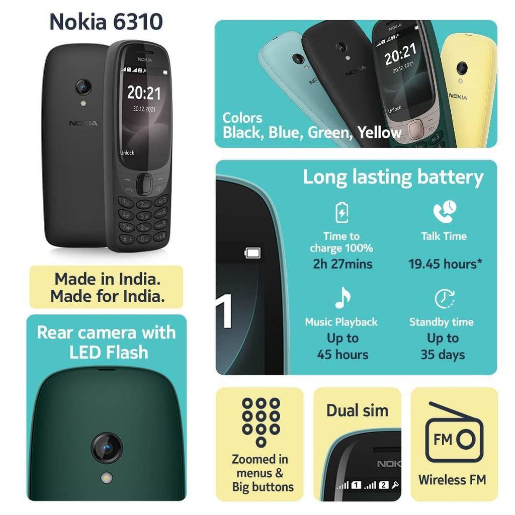 Nokia 6310 Dual SIM Keypad Phone with a 2.8” Screen, Wireless FM Radio and Rear Camera with Flash | Black - Triveni World