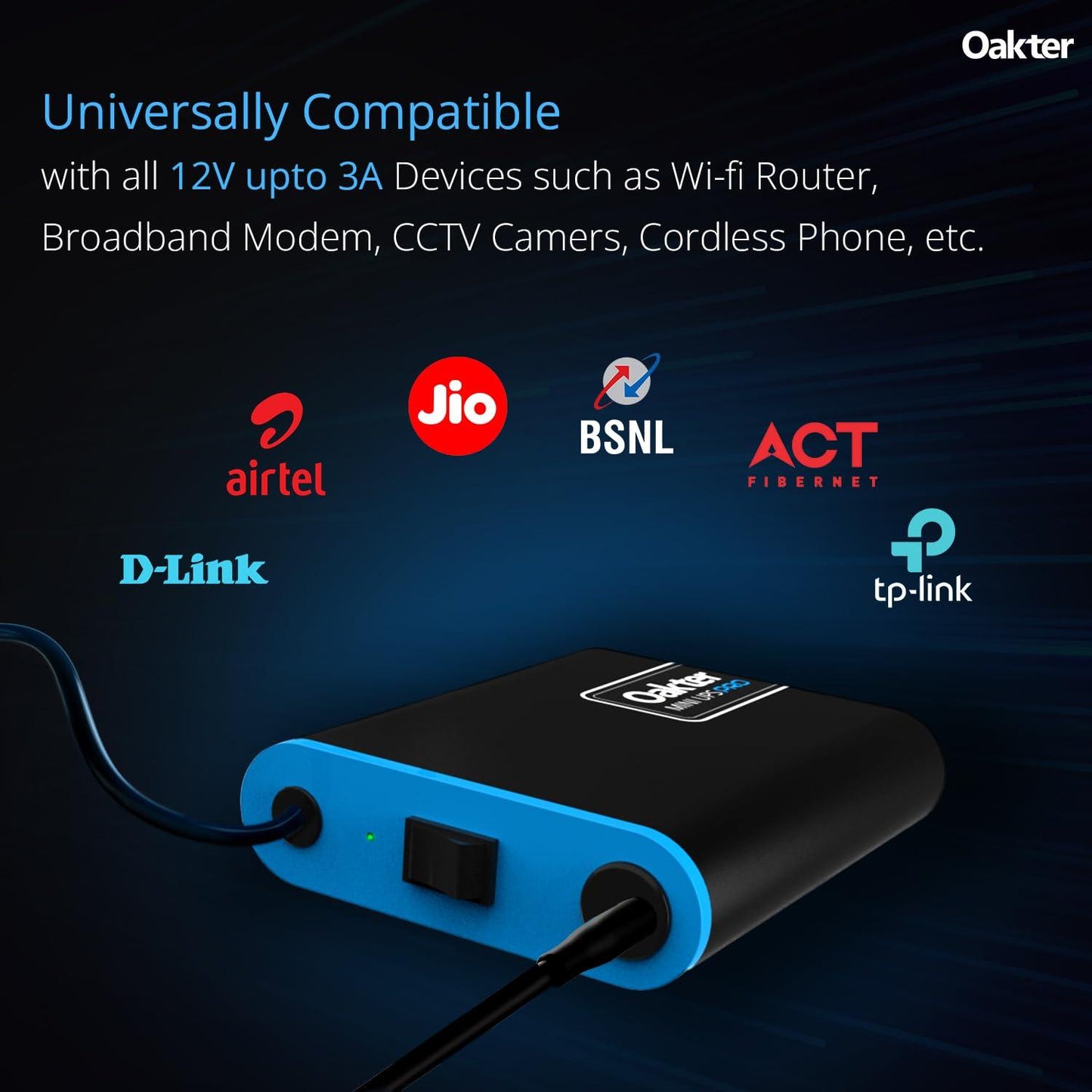 Oakter Mini UPS PRO for High Capacity WiFi Routers 12V & Upto 3A | Power Backup Upto 8 Hours | Supports Jio, Airtel & Other Routers | 12 Months Warranty | Current Surge & Deep Discharge Protection | - Triveni World