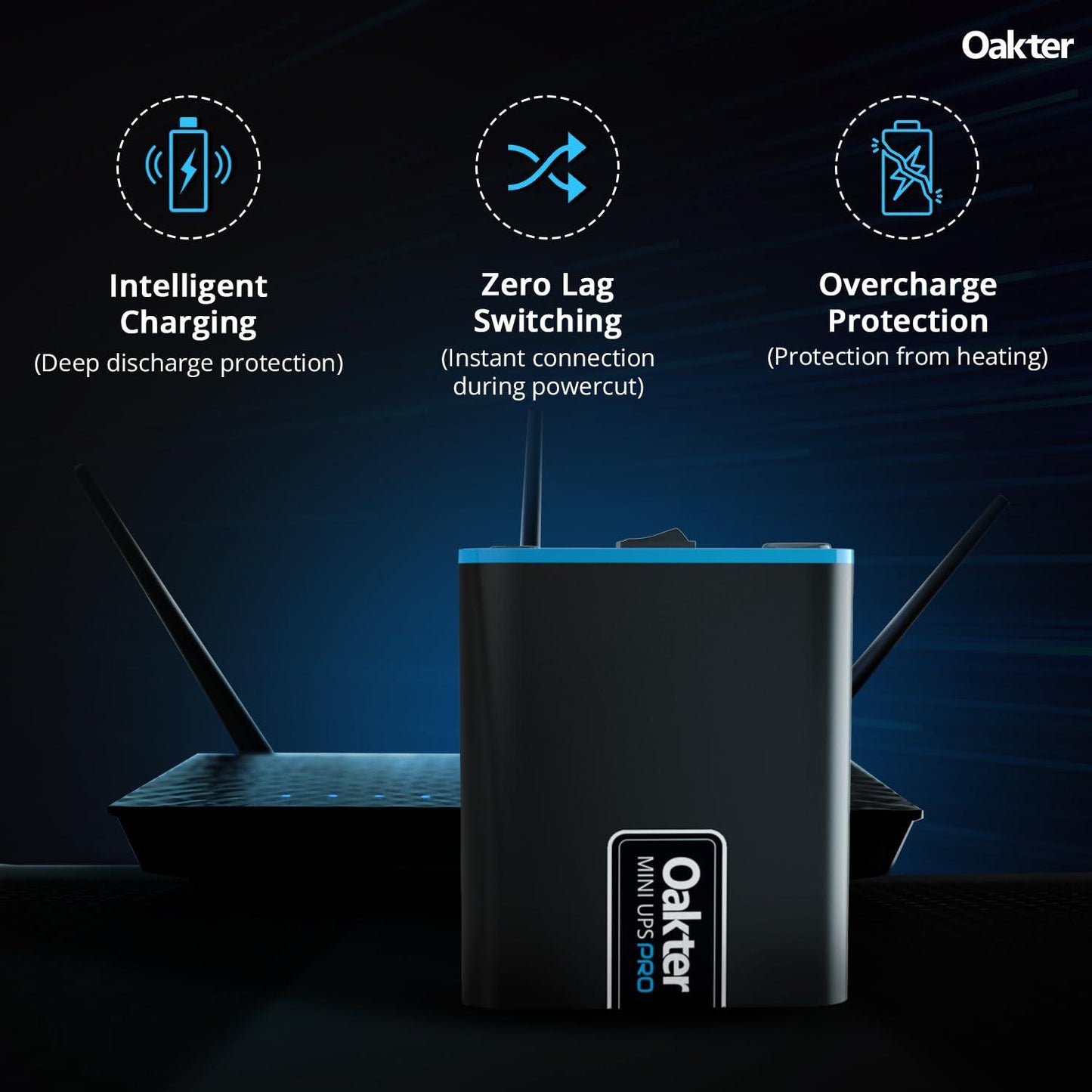 Oakter Mini UPS PRO for High Capacity WiFi Routers 12V & Upto 3A | Power Backup Upto 8 Hours | Supports Jio, Airtel & Other Routers | 12 Months Warranty | Current Surge & Deep Discharge Protection | - Triveni World