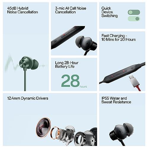 OnePlus Bullets Wireless Z2 ANC Bluetooth in Ear Earphones with Mic, 45dB Hybrid ANC, Bombastic Bass - 12.4 mm Drivers, 10 Mins Charge - 20 Hrs Music, 28 Hrs Battery (Black) - Triveni World